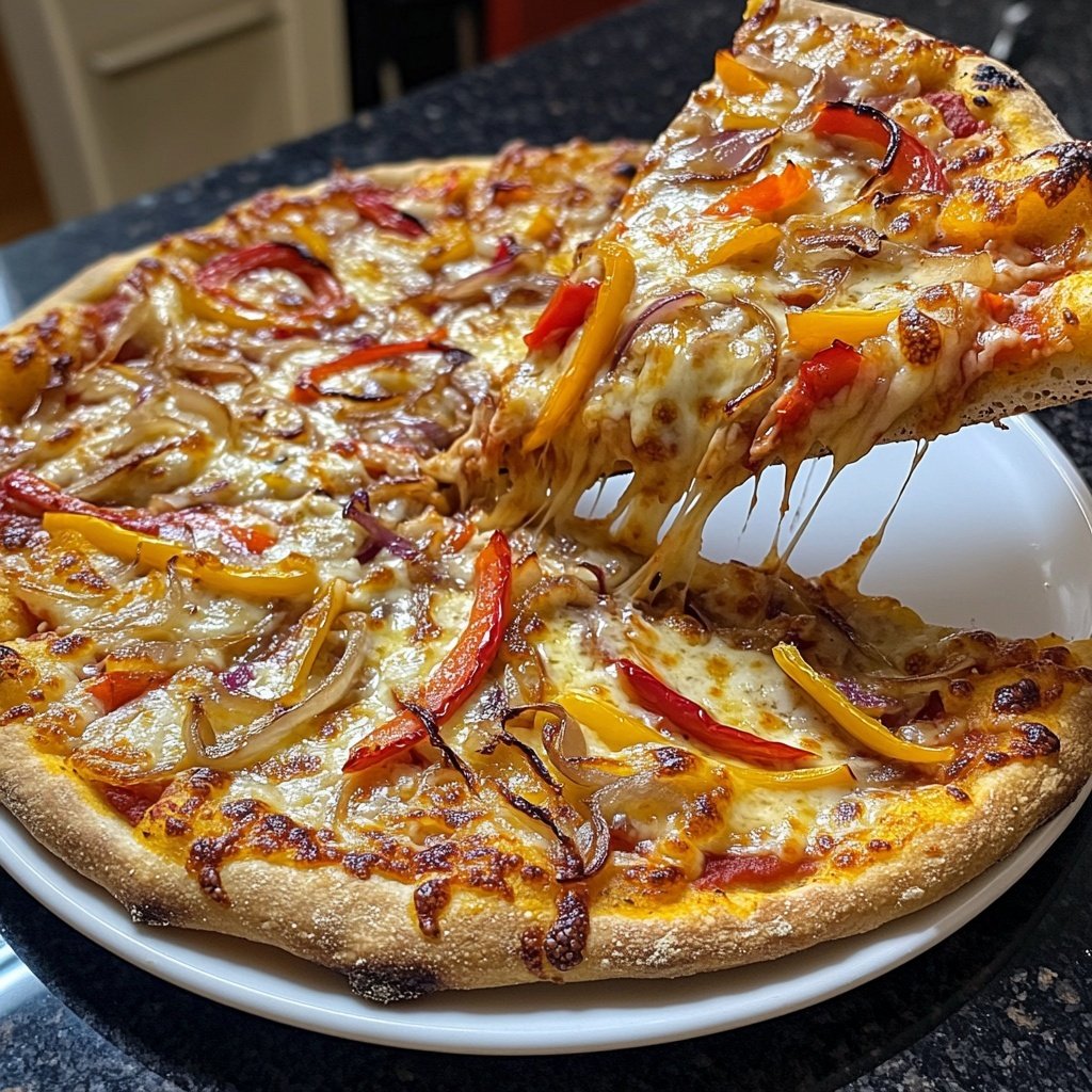 Pizza mit Zwiebeln und Paprika