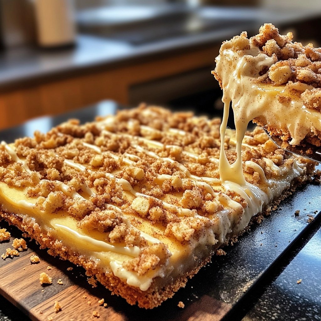 Traditioneller Apfelkuchen mit Pudding und Zimtstreuseln