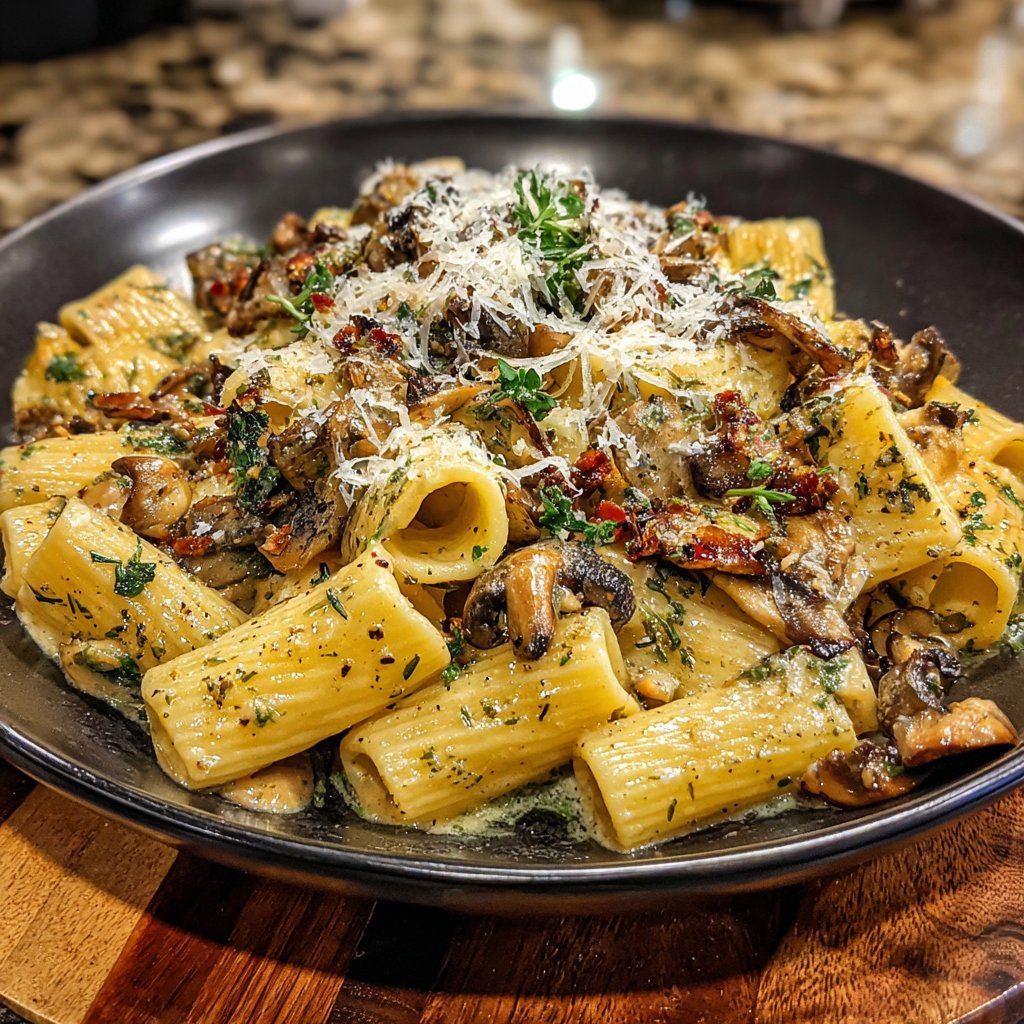 Rigatoni mit Pilzen und Kräutern