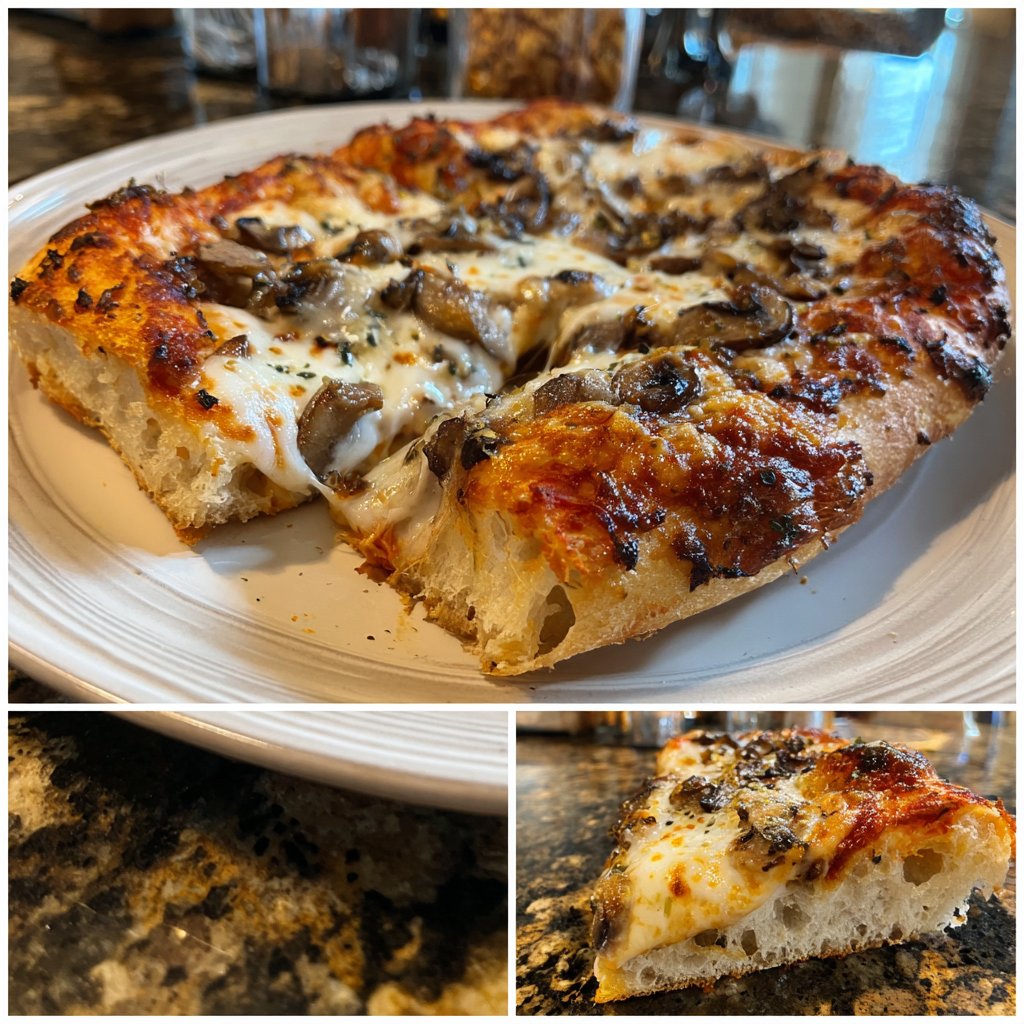 Pizza mit Pilzen und Mozzarella