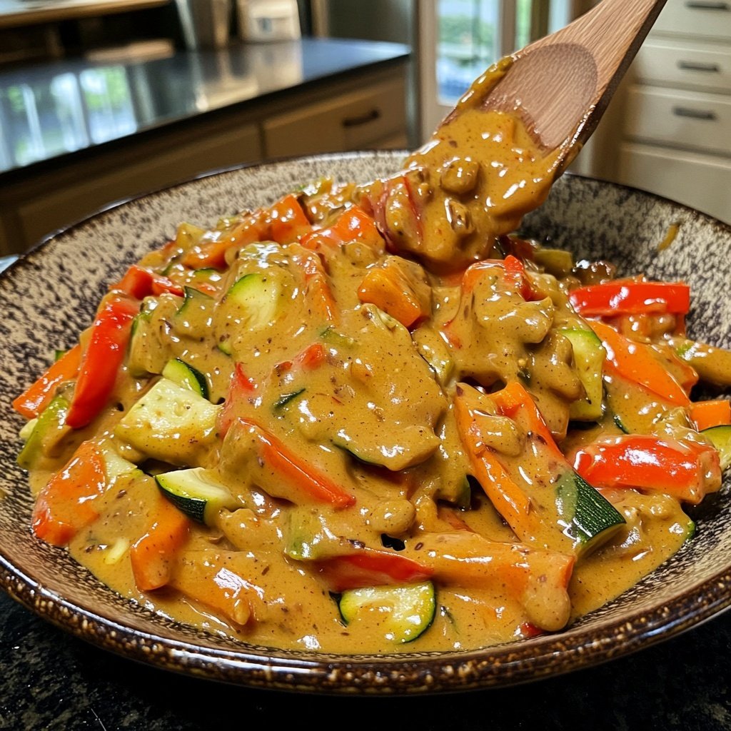 Gemüsepfanne mit Erdnusssauce